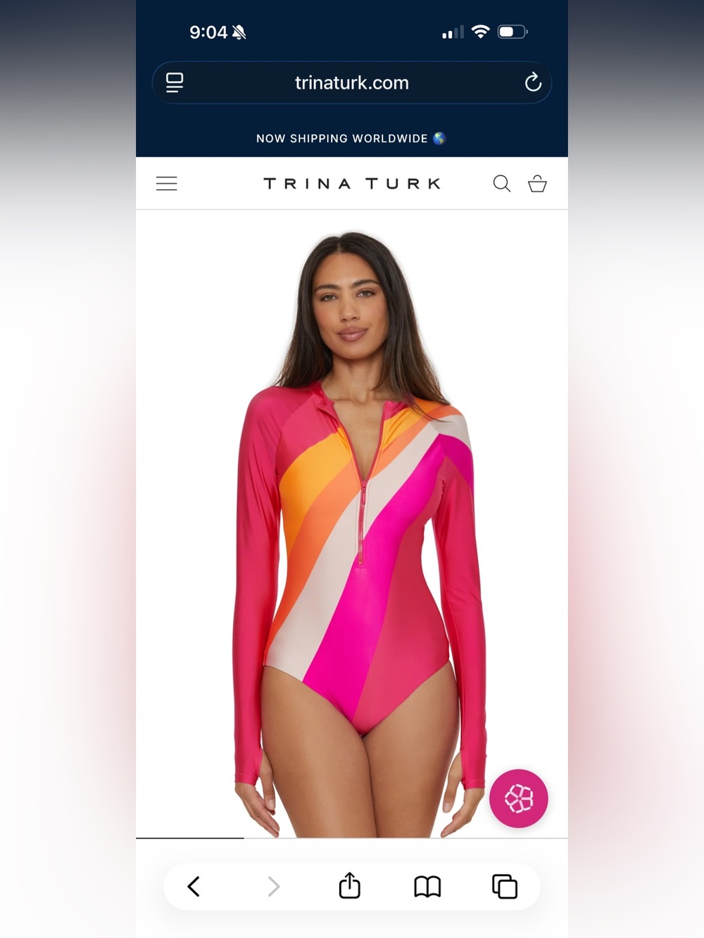 Trina Turk Long-Sleeve Zip-Up Paddlesuit in Sunburst Size XL NWT Rash Guard - Picture 6 of 7